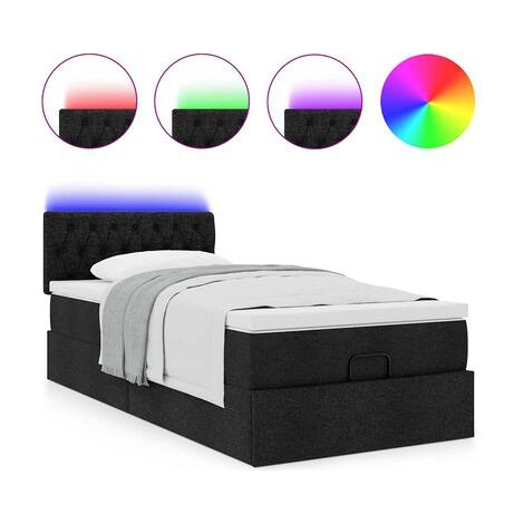 Lit coffre avec matelas et éclairage LED, noir, 80 × 200 cm, tissu, espace de rangement généreux, tissu doux et respirant, éclairage led d’ambiance, pour chambre, confort quotidien, assemblage rapide (1/5)