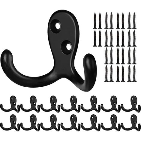 Crochet Porte Manteau, 14 Pièces Murale Patere Noir, Crochet Mural, Crochet Double avec 28 vis pour Cuisine Chambre Entrée (1/5)