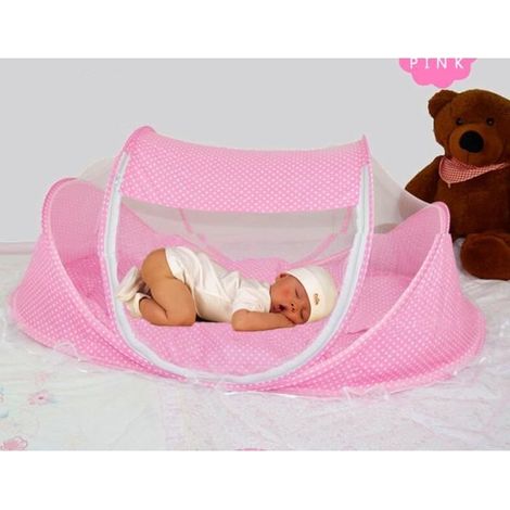 Moustiquaire Pliable Bébé portable avec Coussin et oreiller rose Voyage en plage vite lit tente simple pour petit