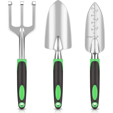 3 pièces – Set d’outils de jardinage à main – Outils pour plantation, entretien et taille – Accessoires de jardinage – Cadeau pour homme et femme – Vert (1/5)