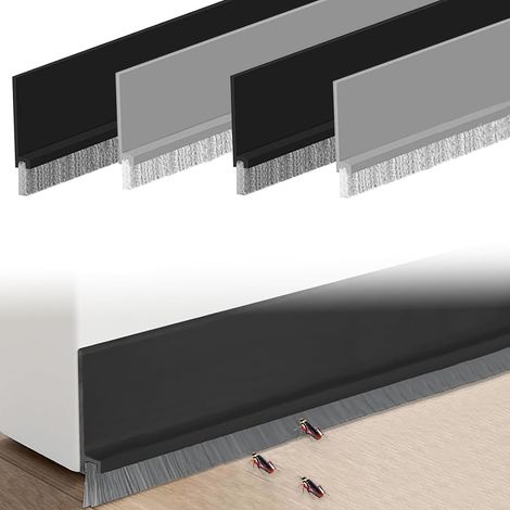 4 x Self Adhesive Door Seal, 100cm Seal Brush, Draught Stop for Doors, Sound Insulation Against Dust and Insects (Black, Grey) (1/5)