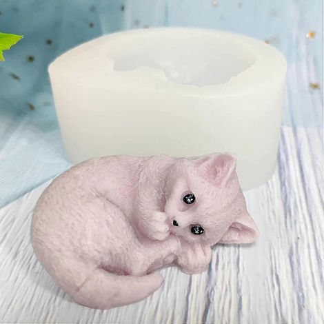 Moule en silicone 3D pour bougies en forme de chat, moule en résine époxy, moule de coulée pour cire, savon, bijoux, agate et aromathérapie (1/5)