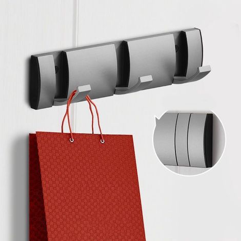 Patère murale gris épais invisible sans perçage, 3 crochets pour vêtements derrière porte salle de bain toilettes (1/4)