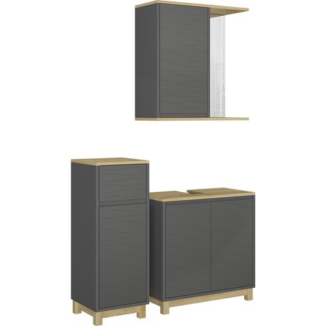 Set di mobili da bagno Livia, Antracite/quercia, 3 pezzi, con cabinet midi, Vicco