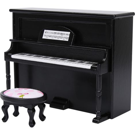 Miniatur-Klavier (Maßstab 1:12) für Puppenhaus mit Hocker, schwarzes Deko-Möbelstück (1/5)