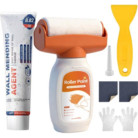 Kit de Réparation Murale avec Peinture au Rouleau 500g et Enduit de Rebouchage 250g, Peinture Blanche pour Taches et Fissures, Kit DIY Wall Mending Agent avec Accessoires (1/5)