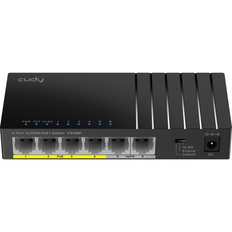 Cudy FS106P commutateur réseau Non-géré Fast Ethernet (10/100) Connexion Ethernet, supportant l'alimentation via ce port (PoE) Noir (1/3)