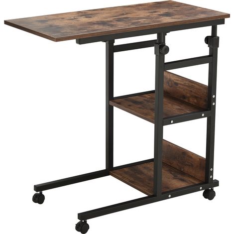 Table d'appoint réglable en hauteur 2 étagères métal 80x40x72-82 cm marron/noir
