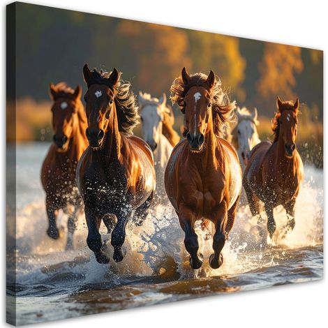 Tabelau sur Toile, Troupeau de chevaux courant dans l'eau,30x20 (1/4)