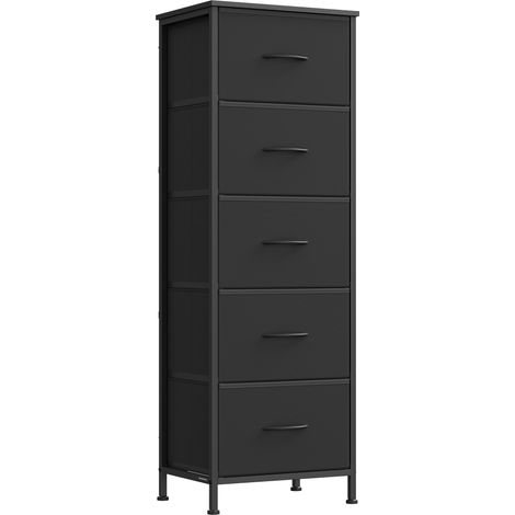 Songmics – Commode enfant 5 tiroirs – Structure acier et panneaux MDF – Tiroirs en tissu non-tissé – Dimensions 30 x 39,6 x 116,7 cm – Noir d'encre et noir boisé (1/5)