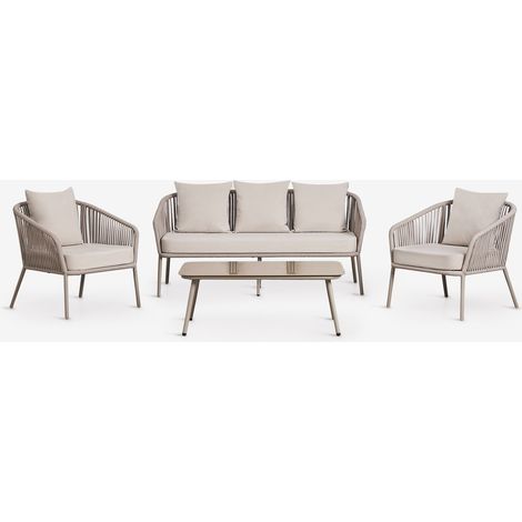 Set da giardino con divano 2 posti, 2 poltrone in corda intrecciata e tavolino Arhiza SKLUM