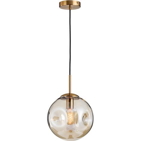 Suspension sphérique boule de verre, base dorée et plafonnier suspendu globe en verre (Ambre, 25cm) (1/5)