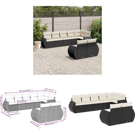 8-tlg. Garten-Sofagarnitur mit Kissen Schwarz Poly Rattan - Gartenmöbel - Outdoor Möbel - Rattan Gartenset - Lounge Set - Esstischgarnitur - Home & Living (1/3)
