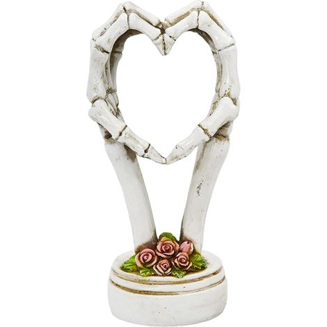 Sculpture décorative humoristique « Mains en forme de cœur squelettique » – Décoration de fête, figurine d'horreur pour étagère (1/5)