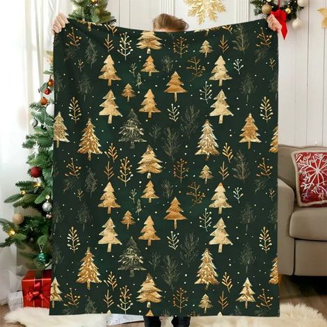 Couverture De Noël - Velours Doux Imprimé Arbre De Noël - 70 x 100 cm - Pour Canapé Lit Intérieur Extérieur - Vert - 1 Pièce (1/5)