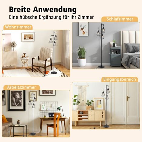 Industrial Floor Lamp with 3 Cage Shades, 169 cm, Black (1/5)