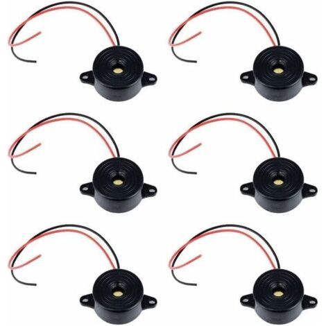 Electronic Buzzer DC 3-24V 85dB Alarme Sonore Électronique Buzzer Système d'Alarme Sirène 12v avec Câble 110mm Son Intermittent Continu pour Circuits Physiques 6 Pcs(Noir) (1/5)