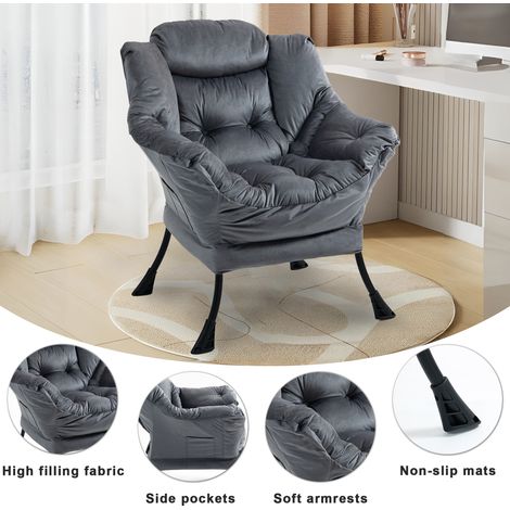 Fauteuil de repos avec cadre métallique et poche latérale, style simple et confortable pour chambre, salon ou balcon. (1/5)