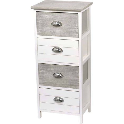 Tendance – Meuble de rangement en paulownia 4 tiroirs – Bicolore blanc et gris – Dimensions 37.5x27.5x86 cm – Poignées en métal