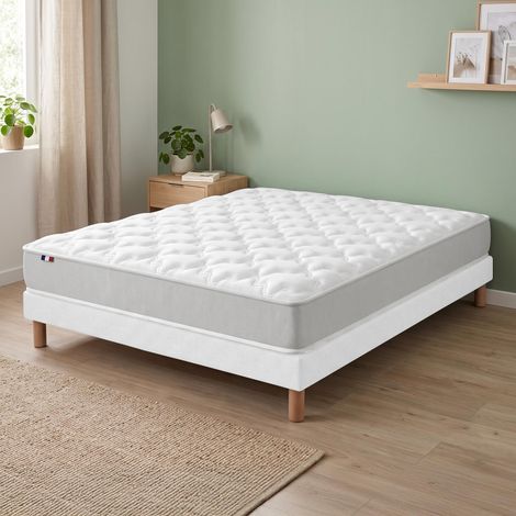 Ensemble matelas mousse sommier déco blanc 140x200cm (1/5)