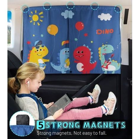 Doppellagiger magnetischer Sonnenschutz für Autofenster für Babys mit niedlichen Motiven, Sonnenschutz für Babyautos, für den Heimgebrauch, blockiert UV-Strahlen (Dinosaurier) (1/3)