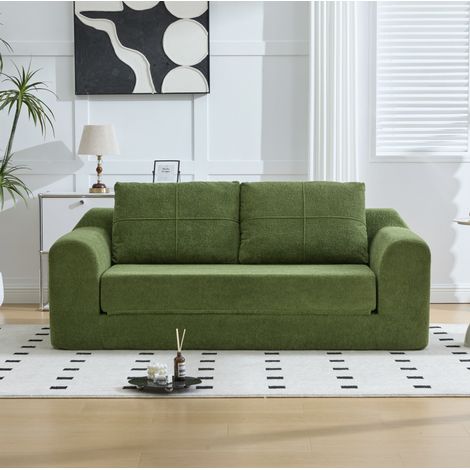 Divano letto pieghevole 179x95x79 cm verde militare in tessuto effetto velluto 2 in 1 con braccioli (1/5)