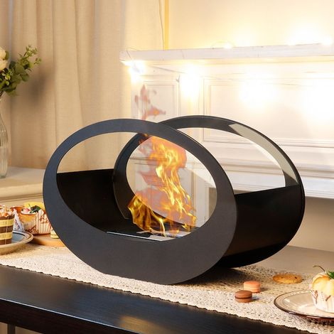 Cheminée de table portable au bioéthanol, 40 cm, sans fumée, avec double vitre ovale, pour l'intérieur et l'extérieur (1/5)