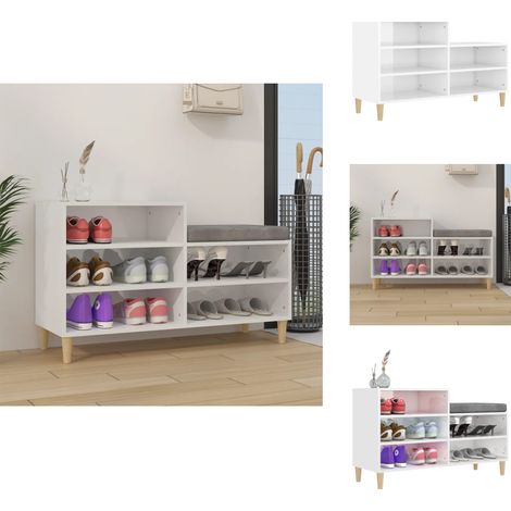 Schuhregal Hochglanz-Weiß 102x36x60 cm Holzwerkstoff - Schuhschrank - Schuhregal - Aufbewahrungssystem - Garderobe - Wohnzimmermöbel (1/5)