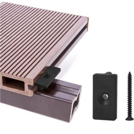 Clips de terrasse composites 100 pièces - attaches cachées de 6 mm / fixations en plastique pour terrasse, clip de fixation pour planche avec vis noires (100 pièces, fixations en T pour terrass (1/4)