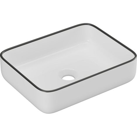 Lavabo da appoggio rettangolo 50 x 39 cm in Ceramica Bianco con profilo Nero - JUNIKO II