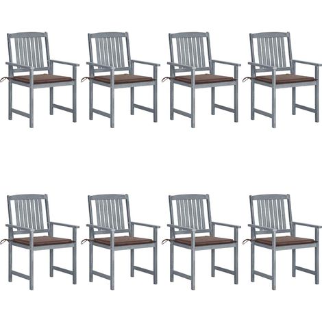 Lot de 8 Chaises de jardin avec coussins - Chaises d'extérieur pour terrasse/jardin Bois d'acacia solide Gris BV741412 - BonneVie (1/5)