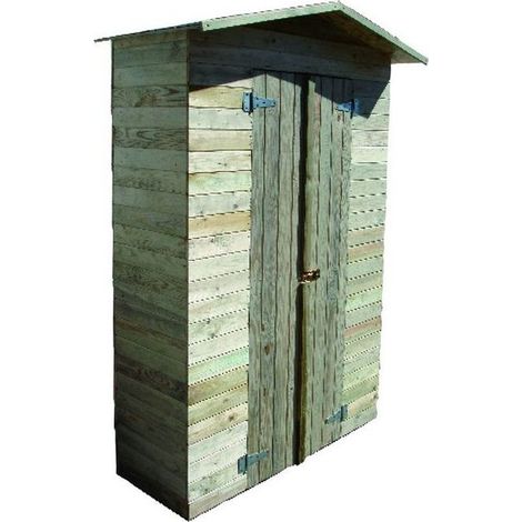 BLINKY Gilda Armadio da Giardino in Legno di Pino Impregnato in Autoclave con 5 Ripiani 2 Ante Tetto a 2 Falde con Guaina Impermeabile Pavimento 15 mm Kit Montaggio Incluso (201x135x61 cm) colore Legn