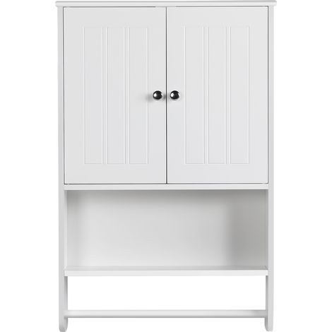 Yaheetech Armadietto/Mobiletto Bagno Sospeso Bianco Cucina Salvaspazio Pensile da Parete con 2 Ante Ripiano Regolabile Asta Porta Asciugamani 48,5 x 14 x 73 cm (1/5)
