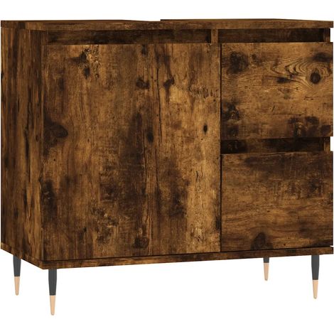 Armario de baño madera contrachapada 65 x 33 x 60 cm gran espacio de almacenamiento estilo industrial roble ahumado 020049037 (1/5)