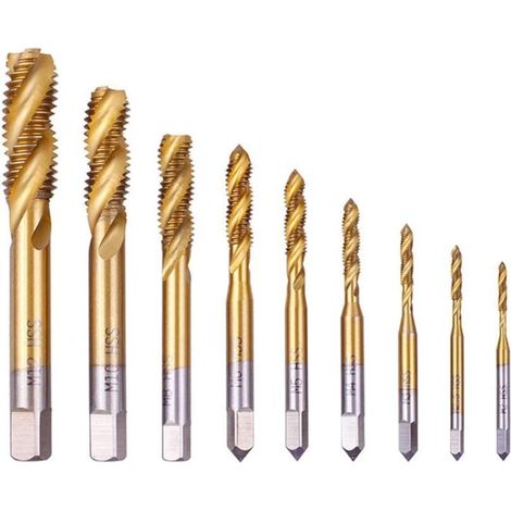 Jeu de 9 tarauds HSS à goujure hélicoïdale, tarauds, tarauds de filetage, tarauds pour machines à main, M2, M2.5, M3, M4, M5, M6, M8, M10, M12, insert de filetage, outil de taraudage-Crezuo