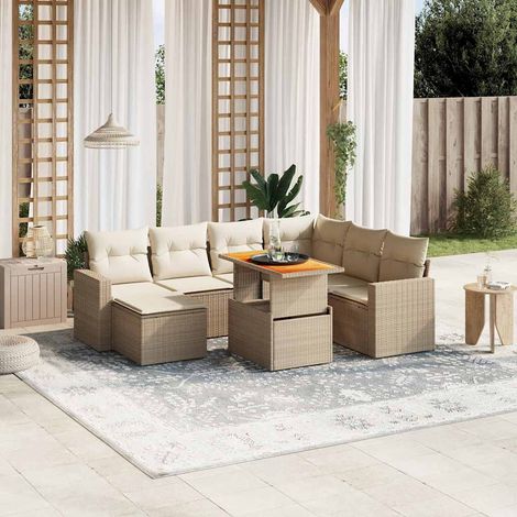 Salon de Jardin 8 Places en Résine Tressée Beige avec Table Réglable et Coussins Détachables - Ensemble Modulaire Jardin (1/3)