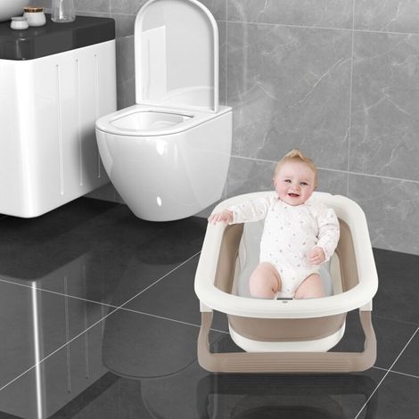 Baignoire Pliable Bébé Avec Tapis de Bain et Thermometre Digital - Pour 0 à 24 Mois Newborn Essentials (Kaki) (1/5)
