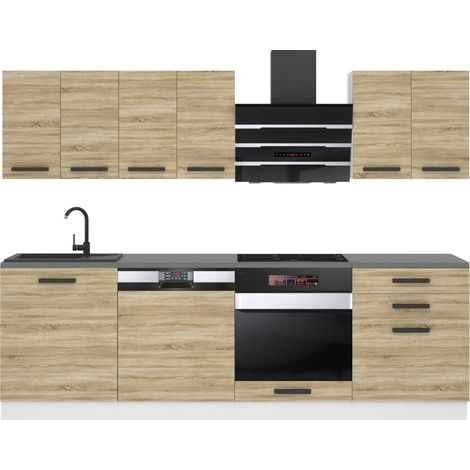 Belini Cuisine Equipee Complete Susan Muebles de Cuisine Complets - 240 cm. Cuisine Complete avec Plan de Travail, chêne Sonoma (1/4)