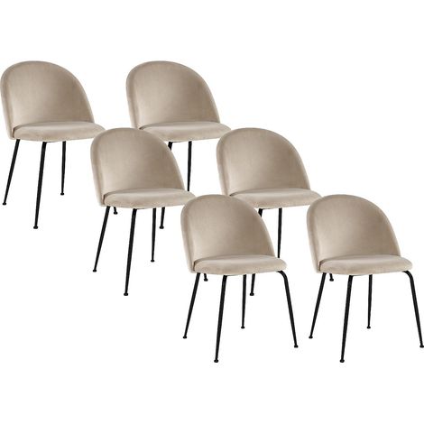 Vente-Unique – Lot de 6 chaises en velours beige – Acier inoxydable noir – Hauteur 77 cm – Pour intérieur – Design vintage raffiné (1/5)