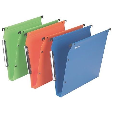 Dossier suspendu plastique Esselte pour armoires fond 30 mm à bouton pression - couleurs assorties - Lot de 10