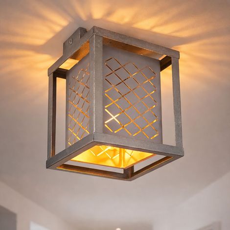 Deckenleuchte Deckenlampe Wohnzimmerlampe Textil Gold Silber Metall H 22,5 cm