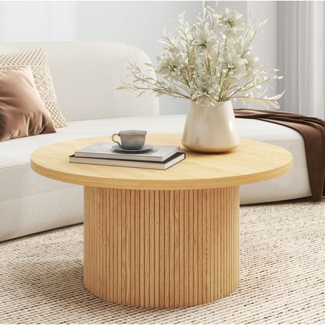 Couchtisch rund aus Massivholz und MDF, natur, platzsparend (1/5)