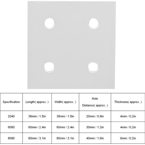 Plaque de raccordement à quatre trous, profilé en aluminium, plaque de raccordement plate, plaque de raccordement verticale, 6060-4 trous (1/5)