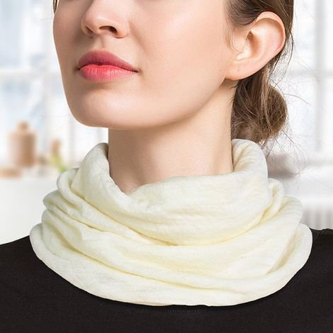 Foulard chaud en laine blanche, couleur unie, double épaisseur, idéal pour l'automne et l'hiver. Petit foulard tricoté (32 x 19 cm). (1/4)