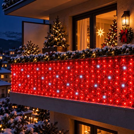 Tenda Luminosa Natalizia 480 LED Rossi Fissi e Bianchi Flash 12 Metri Altezza 80 cm Cavo Bianco Collegabile per Esterno e Interno (1/5)