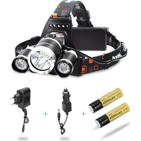 AFAITH 5000LM T06 LED Lampe Frontale Puissant Headlight Zoom Head Torch Light + 2 Batteries + Chargeur pour Randonnée, Vélo, Camping (1/4)