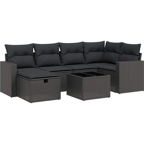 Maison Exclusive - Set Divani da Giardino con Cuscini 7pz Nero Polyrattan (1/5)