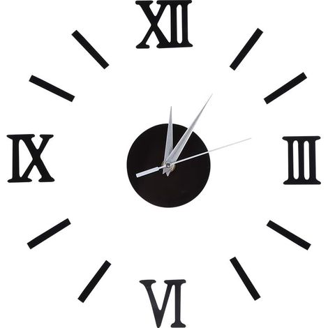 Horloge Murale Bricolage sans Cadre 3D Miroir Horloge Murale muet Stickers muraux Chiffres Romains Horloge Murale décoration Amovible pour Salon Chambre Maison(Noir) (1/5)