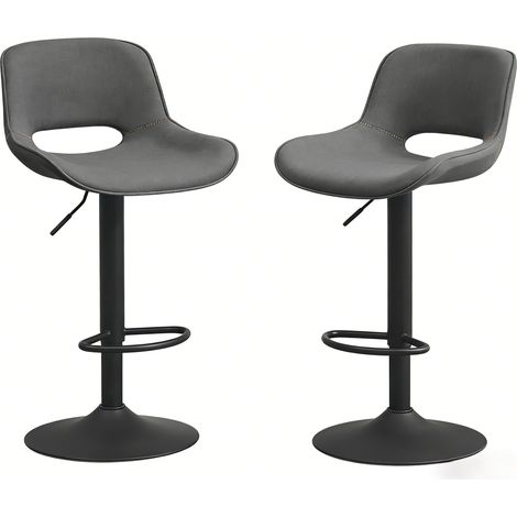 CHICFURN Taburetes de bar giratorios, lote de 2, 49x49x106 cm, lino gris, regulables 58-80 cm (1/5)