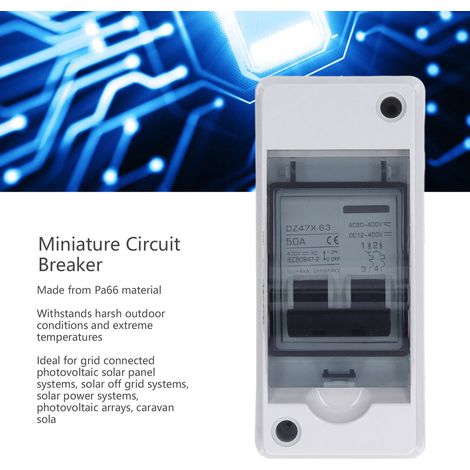 Miniatur-Trennschalter, wasserdicht, 50 A, 2-polig, DC, für Photovoltaikanlagen, 12–400 V DC / 90–400 V AC (1/5)